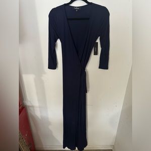 Lulus Garden District NWT Navy Blue Maxi Wrap Dress